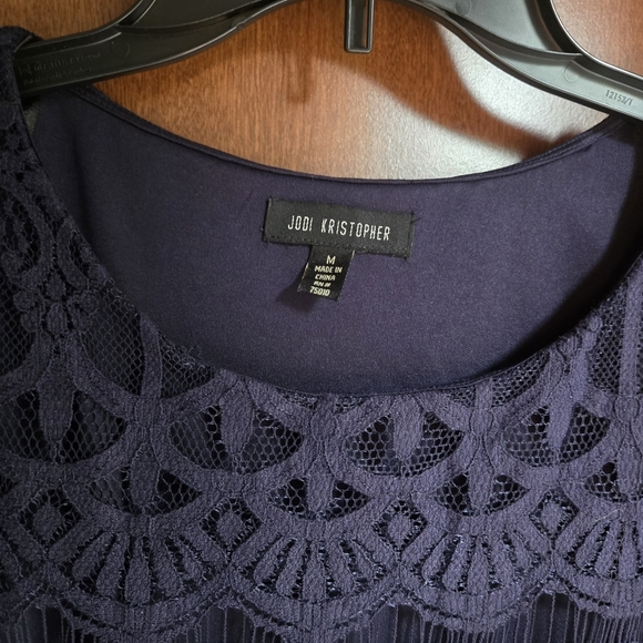 Jodi Kristopher Navy Blue Lace Long Sleeve Crew Neck Dress - Picture 3 of 5